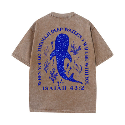 Christianartworkshop I Will Be With You Double Sided Washed Christian T-shirt