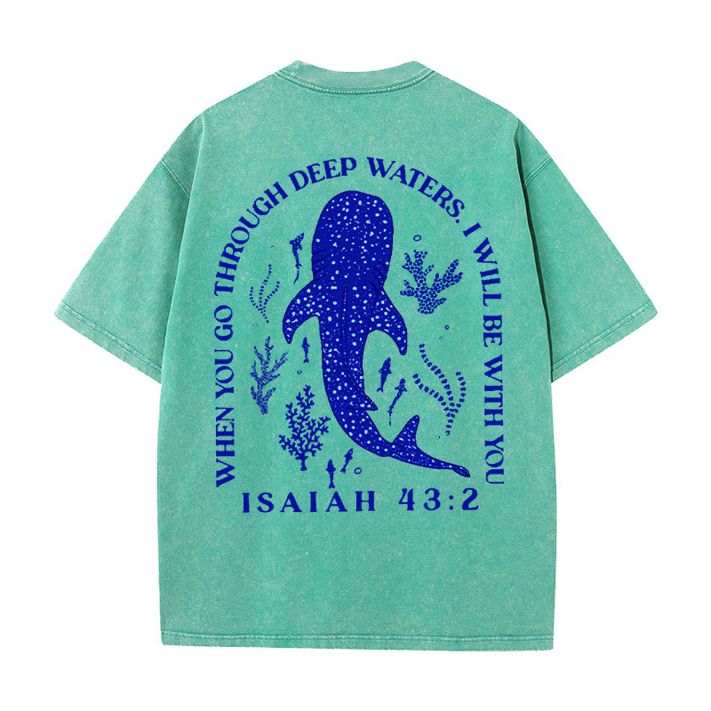 Christianartworkshop I Will Be With You Double Sided Washed Christian T-shirt