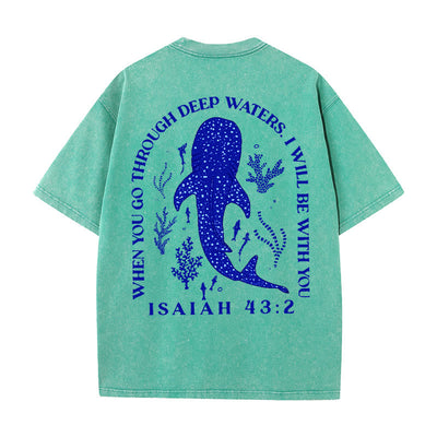 Christianartworkshop I Will Be With You Double Sided Washed Christian T-shirt