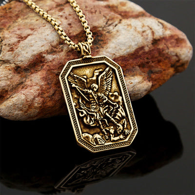 Christianartworkshop Classic Style St. Michael the Archangel Protection Stainless Steel Pendant Necklace