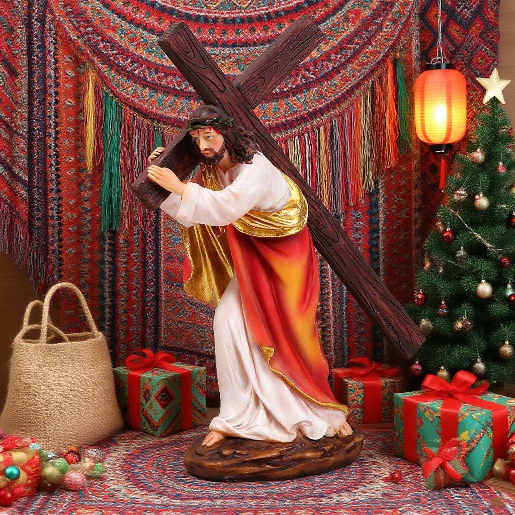 Christianartworkshop Christmas Jesus Carrying Cross Desktop Ornament with Thorn Crown