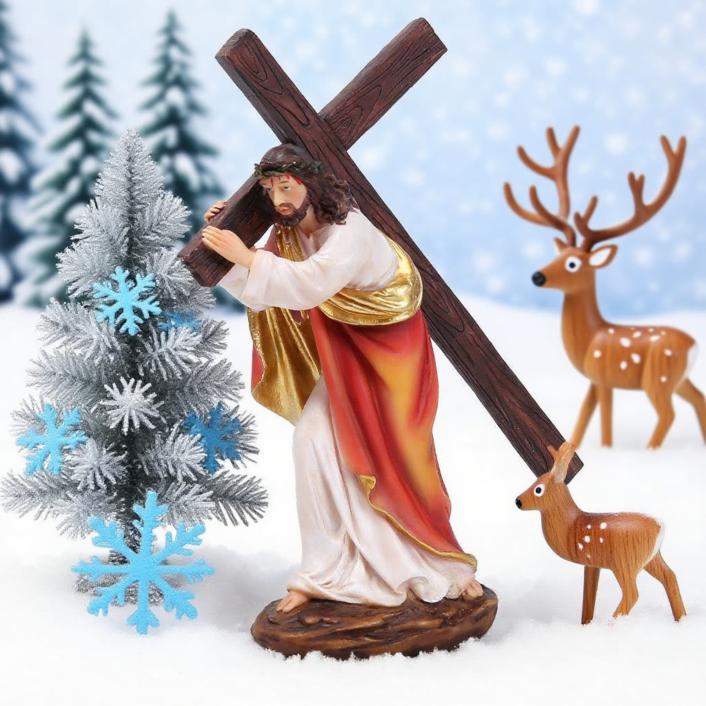 Christianartworkshop Christmas Jesus Carrying Cross Desktop Ornament with Thorn Crown