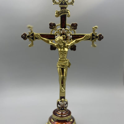 Christianartworkshop INRI Inscribed Crucifix Desktop Ornament with Ornate Craftsmanship