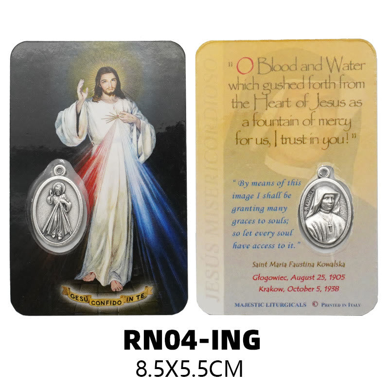 Christianartworkshop Premium Cardstock Double - Sided Saint Cards with Crucifix & Medal