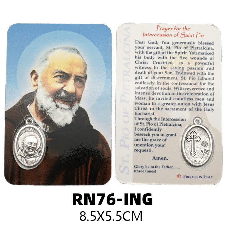 Christianartworkshop Premium Cardstock Double - Sided Saint Cards with Crucifix & Medal