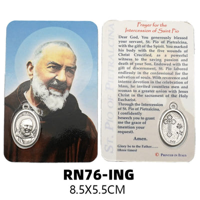 Christianartworkshop Premium Cardstock Double - Sided Saint Cards with Crucifix & Medal