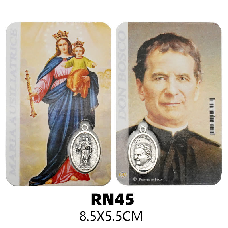 Christianartworkshop Premium Cardstock Double - Sided Saint Cards with Crucifix & Medal