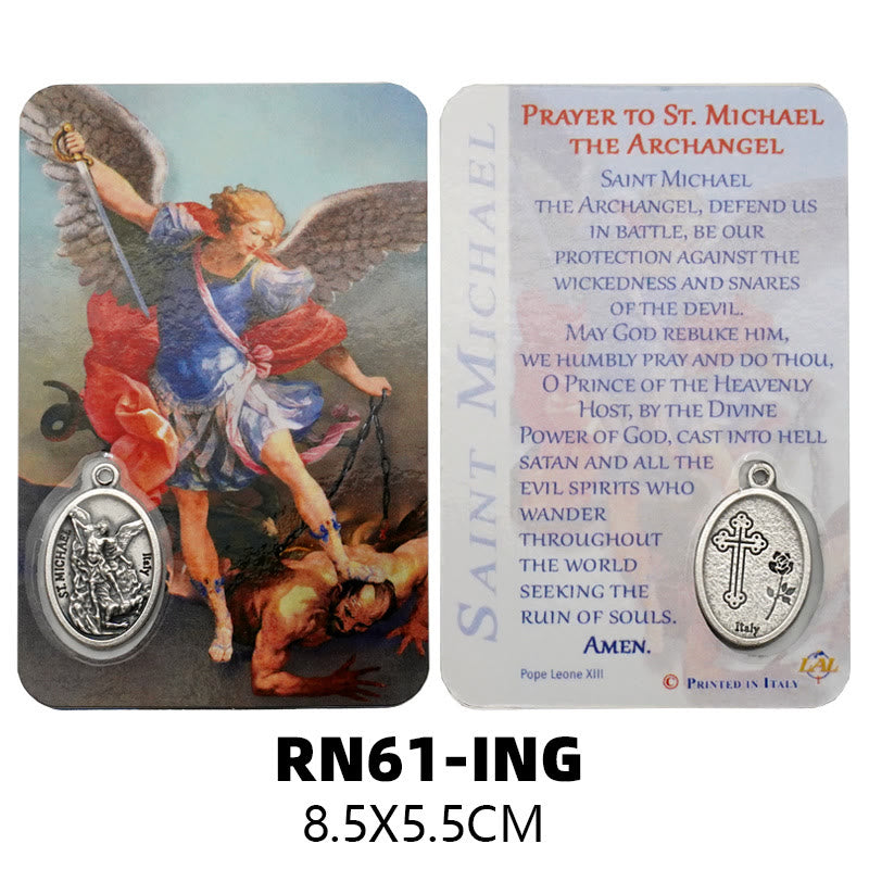 Christianartworkshop Premium Cardstock Double - Sided Saint Cards with Crucifix & Medal