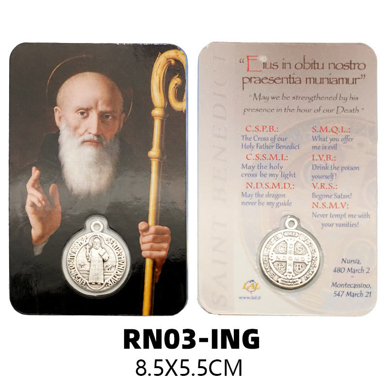 Christianartworkshop Premium Cardstock Double - Sided Saint Cards with Crucifix & Medal