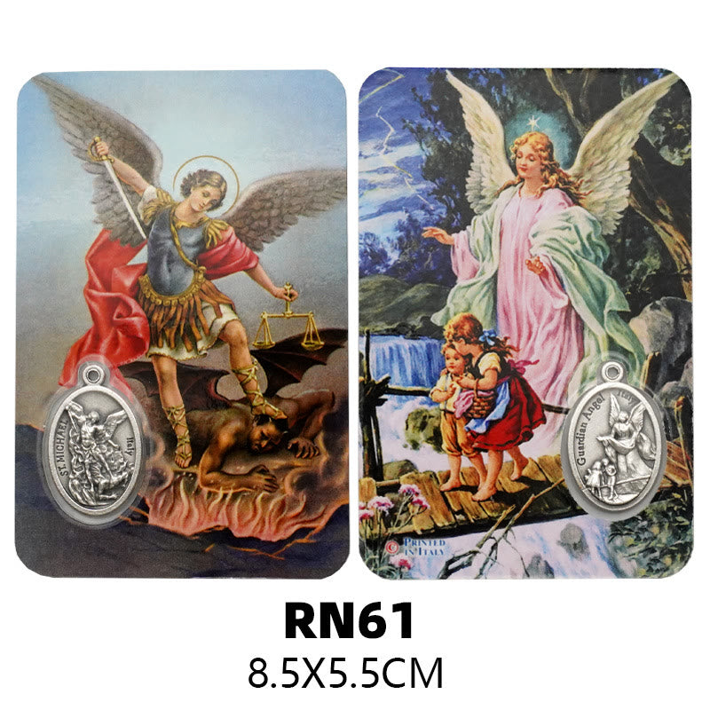 Christianartworkshop Premium Cardstock Double - Sided Saint Cards with Crucifix & Medal