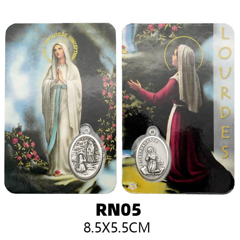 Christianartworkshop Premium Cardstock Double - Sided Saint Cards with Crucifix & Medal