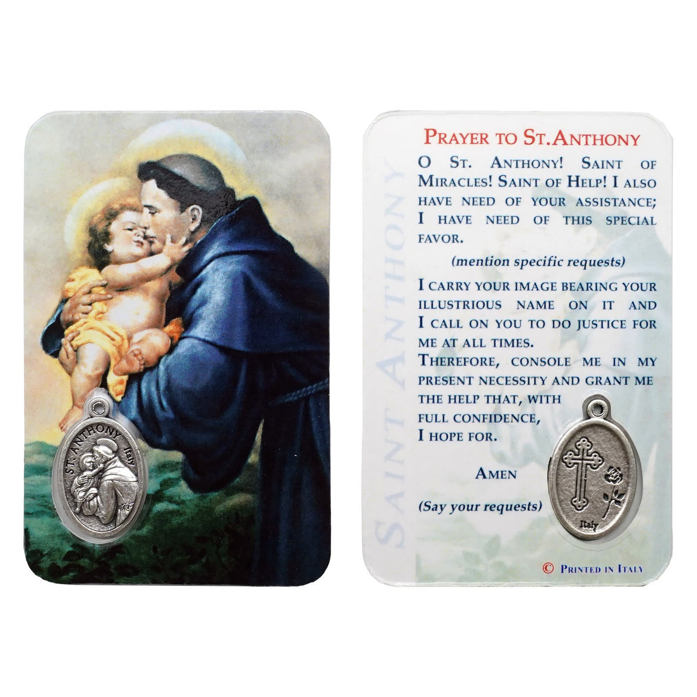 Christianartworkshop Premium Cardstock Double - Sided Saint Cards with Crucifix & Medal