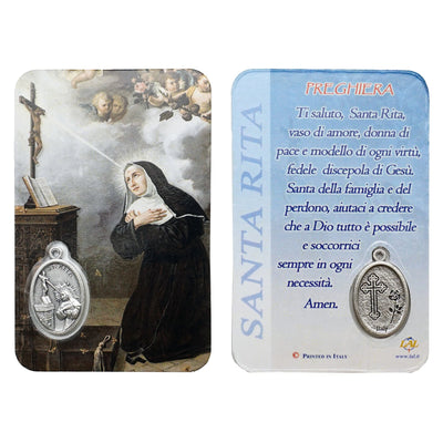 Christianartworkshop Premium Cardstock Double - Sided Saint Cards with Crucifix & Medal
