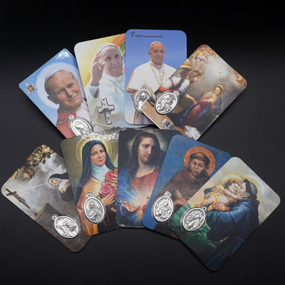 Christianartworkshop Premium Cardstock Double - Sided Saint Cards with Crucifix & Medal