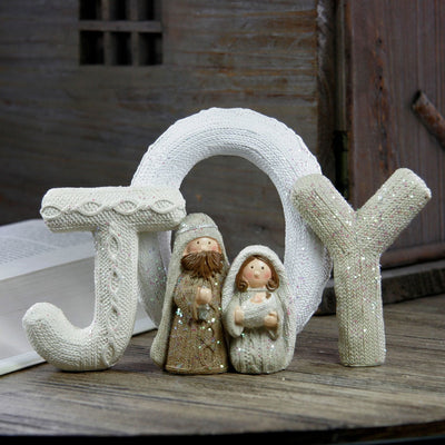 Christianartworkshop Beige Glitter Letter Series Nativity Scene Christmas Resin Decor Statue