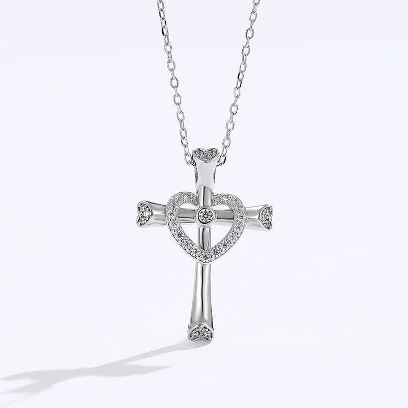 Christianartworkshop 925 Silver Cross & Heart Zircon Necklace: Faith Meets Love in Sparkle