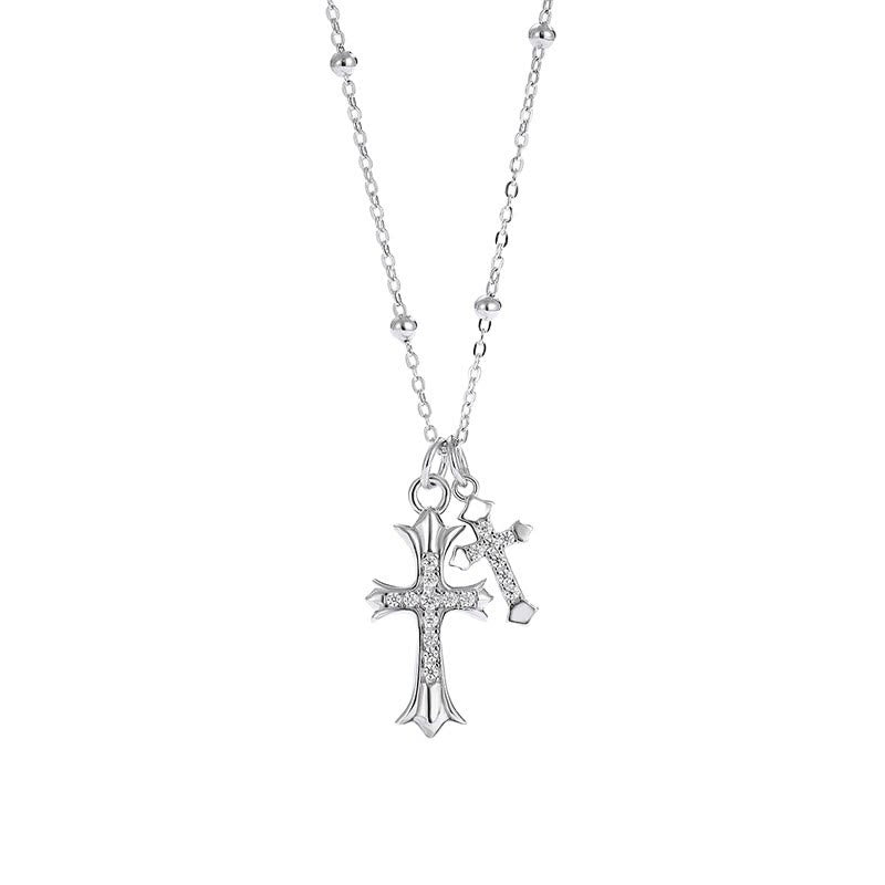 Christianartworkshop 925 Silver Double Cross Necklace: Faith - Inspired Sparkle