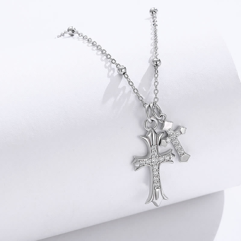 Christianartworkshop 925 Silver Double Cross Necklace: Faith - Inspired Sparkle