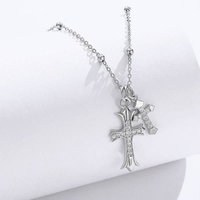 Christianartworkshop 925 Silver Double Cross Necklace: Faith - Inspired Sparkle