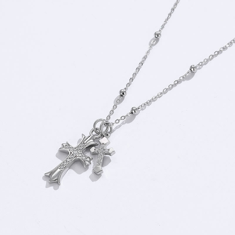 Christianartworkshop 925 Silver Double Cross Necklace: Faith - Inspired Sparkle