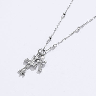Christianartworkshop 925 Silver Double Cross Necklace: Faith - Inspired Sparkle