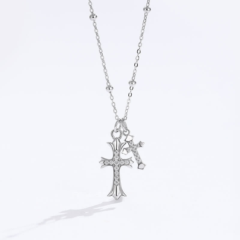 Christianartworkshop 925 Silver Double Cross Necklace: Faith - Inspired Sparkle