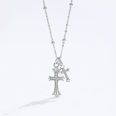 Christianartworkshop 925 Silver Double Cross Necklace: Faith - Inspired Sparkle
