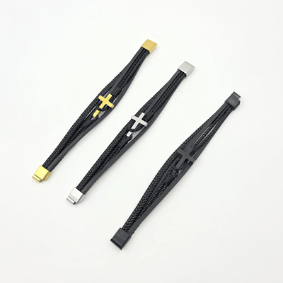 FREE Today: Tri - Color Stainless Steel Cross & Braided Leather Fashion Bracelet