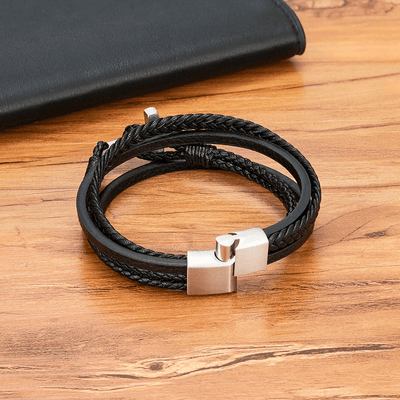 FREE Today: Tri - Color Stainless Steel Cross & Braided Leather Fashion Bracelet