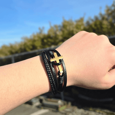 FREE Today: Tri - Color Stainless Steel Cross & Braided Leather Fashion Bracelet