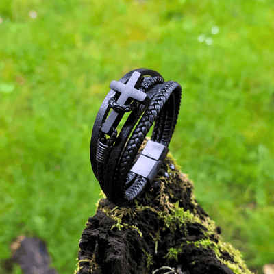 FREE Today: Tri - Color Stainless Steel Cross & Braided Leather Fashion Bracelet