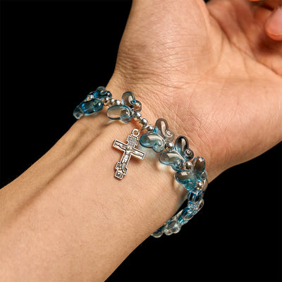 Christianartworkshop Wings of Devotion Shimmering Blue Butterfly Prayer Bracelet, Animal Rosary