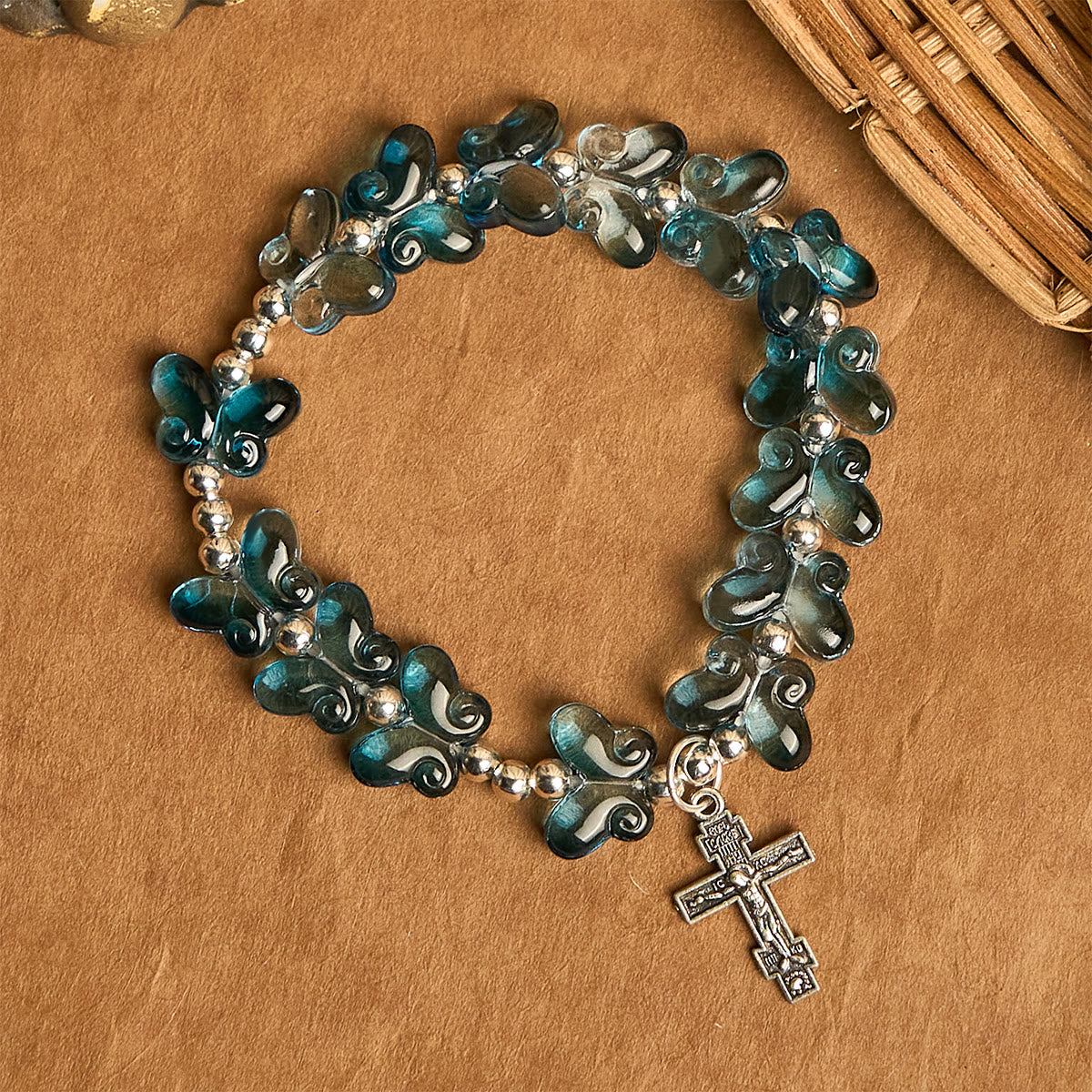 Christianartworkshop Wings of Devotion Shimmering Blue Butterfly Prayer Bracelet, Animal Rosary
