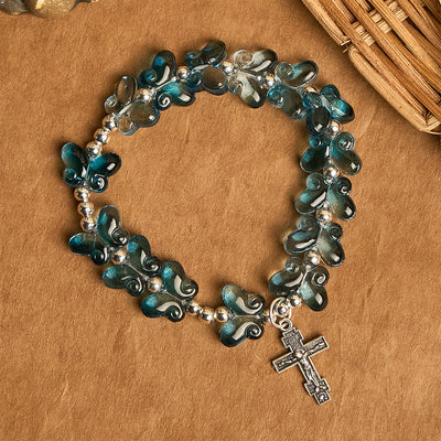 Christianartworkshop Wings of Devotion Shimmering Blue Butterfly Prayer Bracelet, Animal Rosary