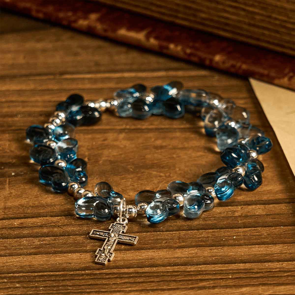 Christianartworkshop Wings of Devotion Shimmering Blue Butterfly Prayer Bracelet, Animal Rosary