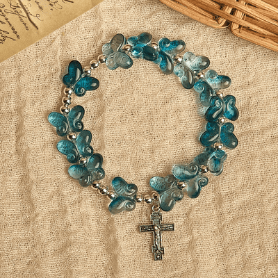 Christianartworkshop Wings of Devotion Shimmering Blue Butterfly Prayer Bracelet, Animal Rosary