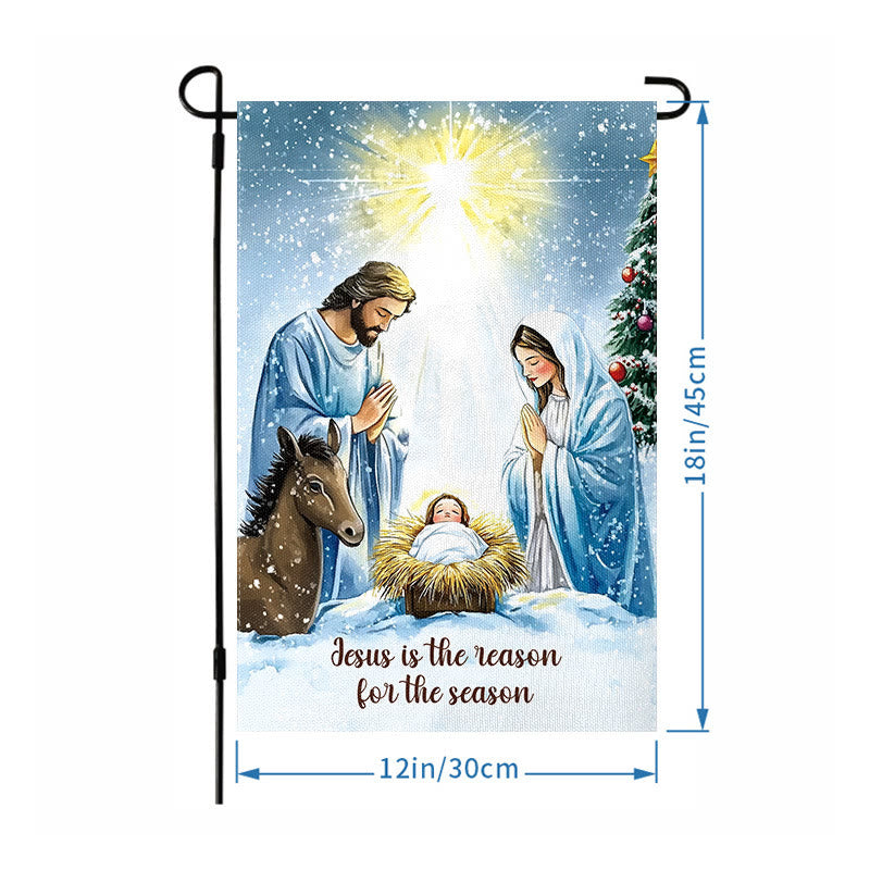 Christianartworkshop Rustic Style Nativity Scene Garden Flag with Holy Family: Embrace Christ's Miracle