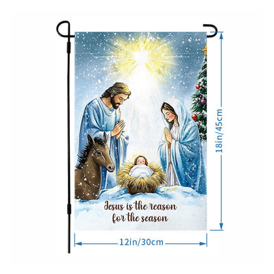 Christianartworkshop Rustic Style Nativity Scene Garden Flag with Holy Family: Embrace Christ's Miracle