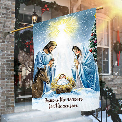 Christianartworkshop Rustic Style Nativity Scene Garden Flag with Holy Family: Embrace Christ's Miracle