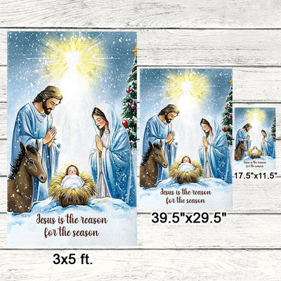 Christianartworkshop Rustic Style Nativity Scene Garden Flag with Holy Family: Embrace Christ's Miracle
