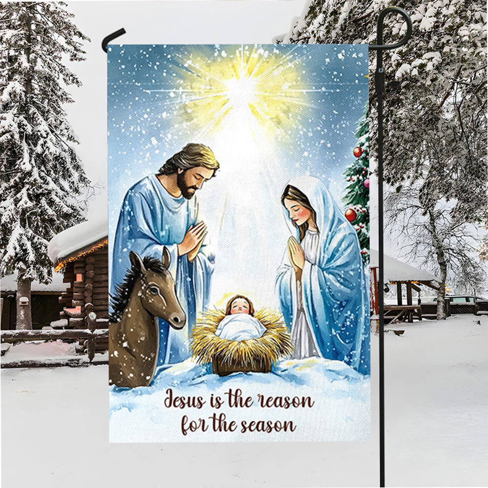 Christianartworkshop Rustic Style Nativity Scene Garden Flag with Holy Family: Embrace Christ's Miracle