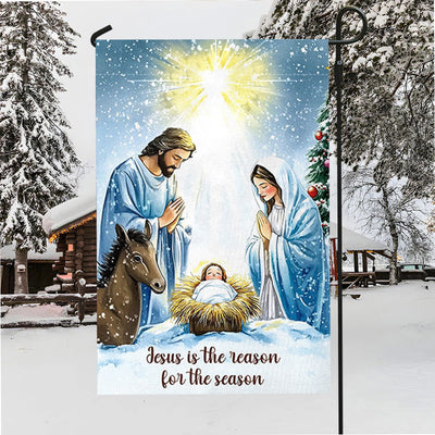 Christianartworkshop Rustic Style Nativity Scene Garden Flag with Holy Family: Embrace Christ's Miracle
