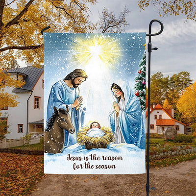 Christianartworkshop Rustic Style Nativity Scene Garden Flag with Holy Family: Embrace Christ's Miracle