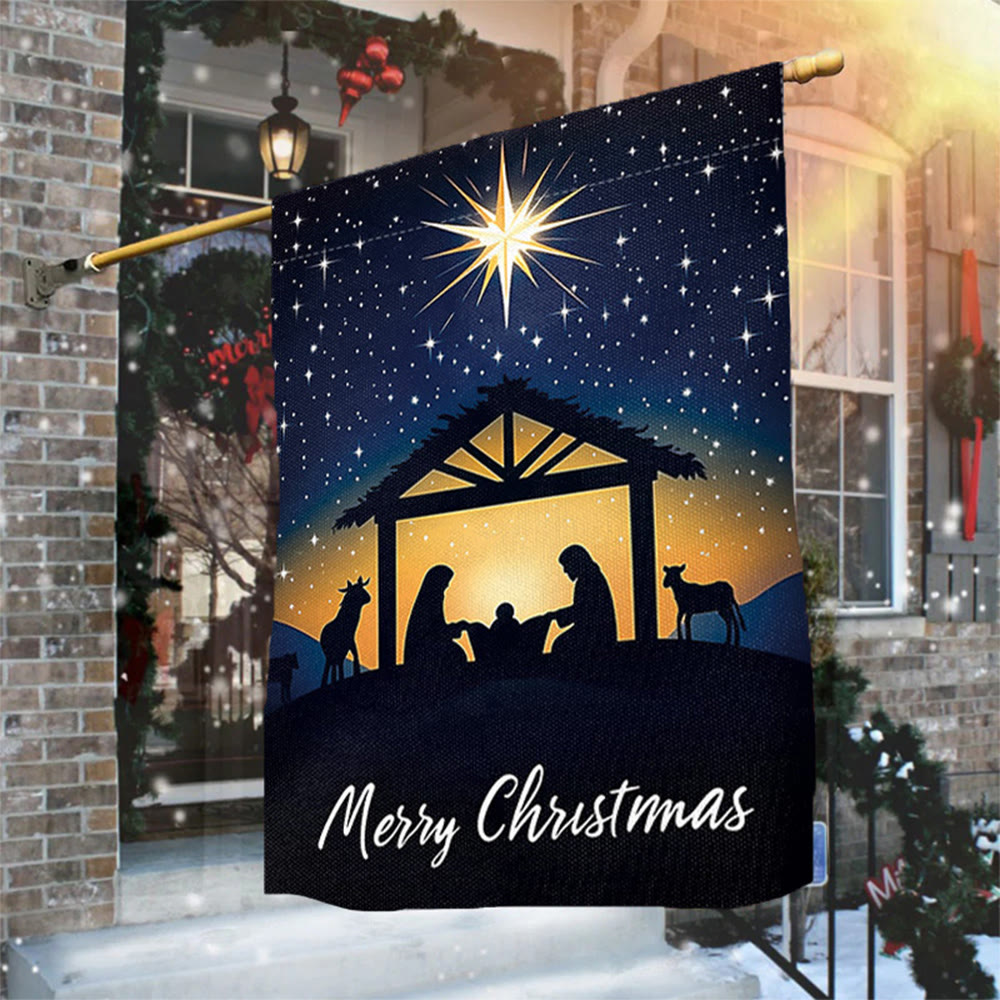 Christianartworkshop Bethlehem Star & Holy Family Christmas Garden Flag: Merry Christmas Display