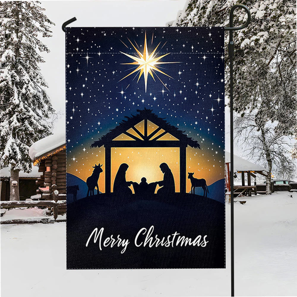 Christianartworkshop Bethlehem Star & Holy Family Christmas Garden Flag: Merry Christmas Display