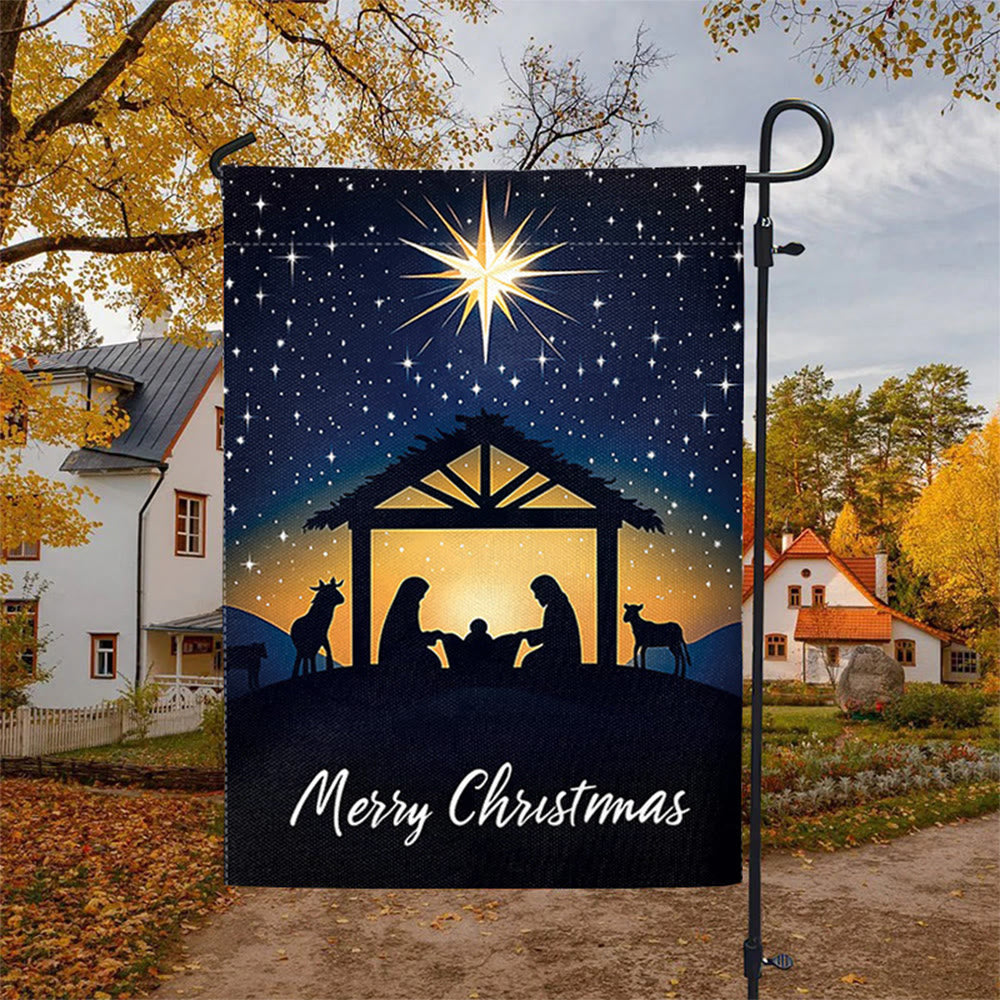 Christianartworkshop Bethlehem Star & Holy Family Christmas Garden Flag: Merry Christmas Display