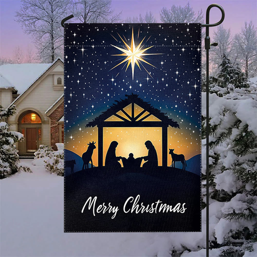 Christianartworkshop Bethlehem Star & Holy Family Christmas Garden Flag: Merry Christmas Display