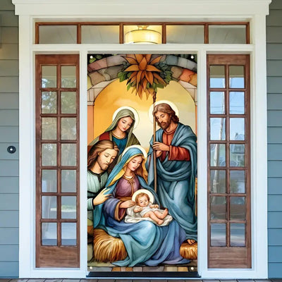 Christianartworkshop Vibrant Sacred Holy Family Door Curtain with Nativity Scene: Share Holiday Faith