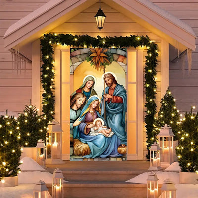 Christianartworkshop Vibrant Sacred Holy Family Door Curtain with Nativity Scene: Share Holiday Faith