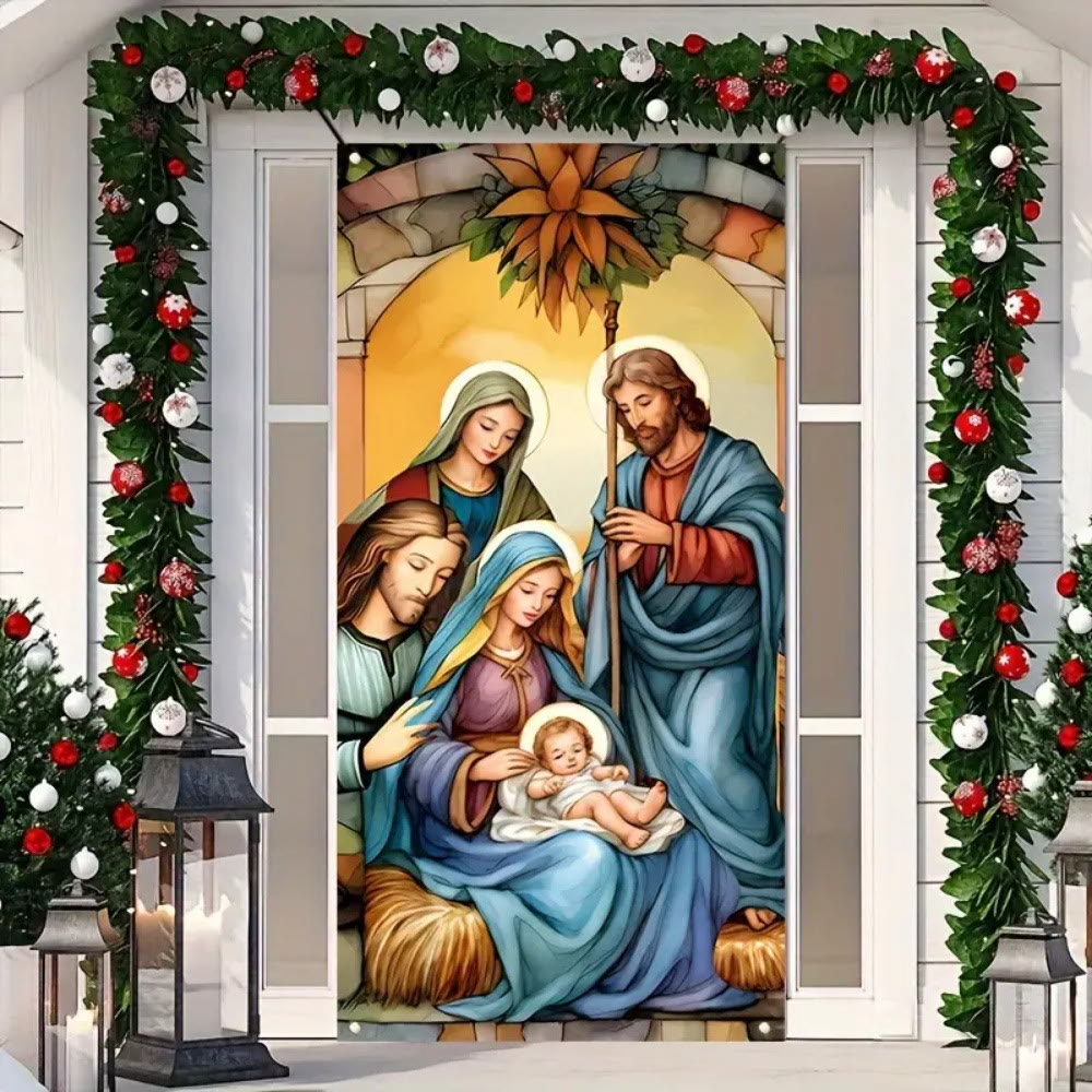 Christianartworkshop Vibrant Sacred Holy Family Door Curtain with Nativity Scene: Share Holiday Faith